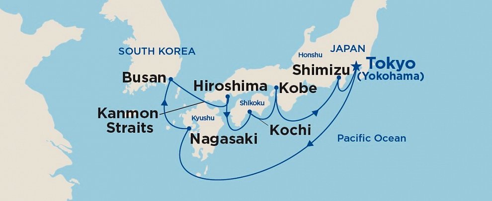 Circle Japan mit Diamond Princess - Routenkarte