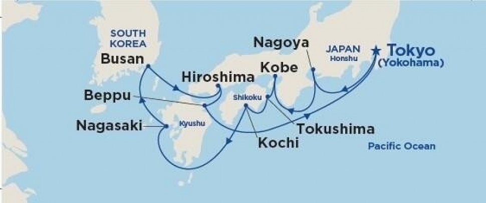 Japan pur mit Sapphire Princess - Routenkarte