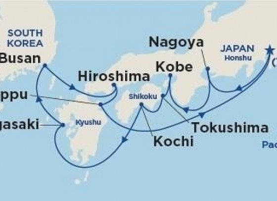Japan pur mit der Sapphire Princess - Routenkarte