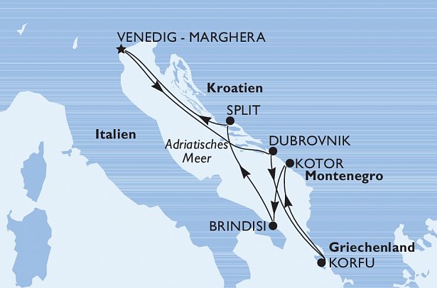 Östliches Mittelmeer mit MSC Armonia - Routenkarte