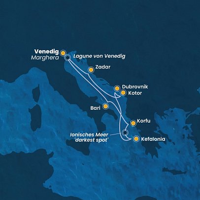 Schönheiten des östl. Mittelmeers mit Costa Deliziosa - Routenkarte