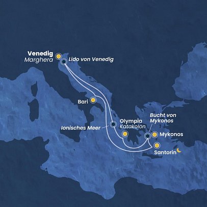 Östliches Mittelmeer mit Costa Deliziosa - Routenkarte