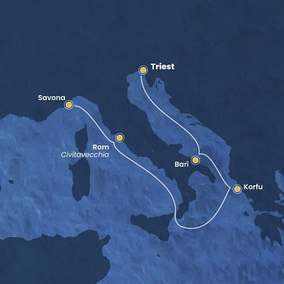 Minikreuzfahrt Triest-Savona mit Costa Deliziosa - Routenkarte