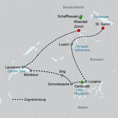 Große Bahnrundreise zwischen Alpen und Dolce Vita